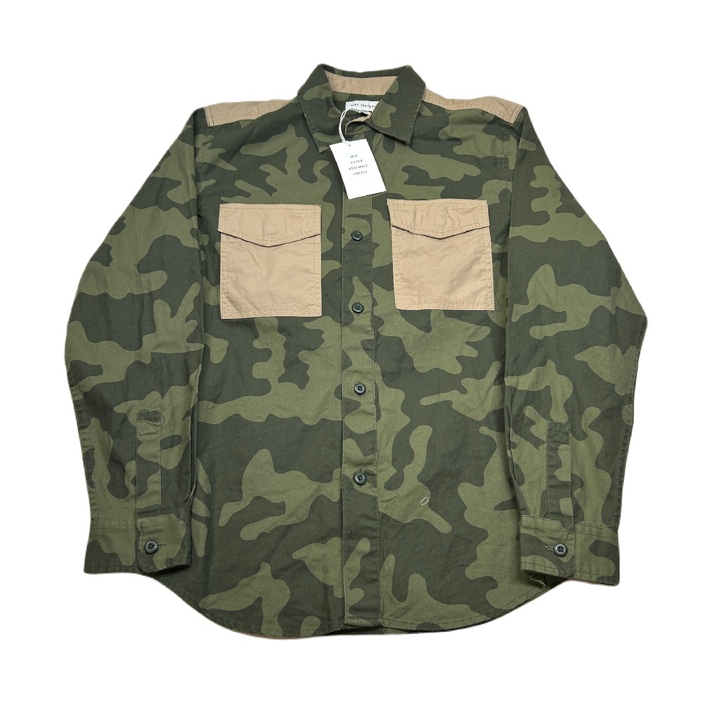 Free Assembly Camo Overshirt Military Mens Small Green Long Sleeve Pockets‎ NEW